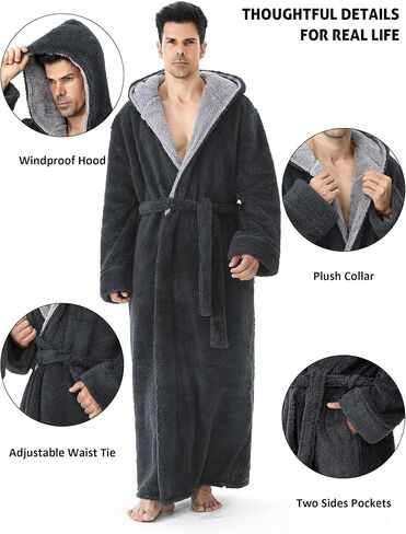 Artfasion Mens Hooded Plush Robe: Fluffy Long Spa Bathrobe Fleece Warm Shower Bath Robes House Coat for Winter Gifts in Saudi Arabia