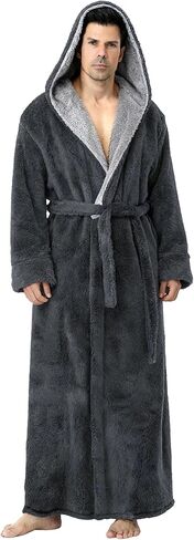 Artfasion Mens Hooded Plush Robe: Fluffy Long Spa Bathrobe Fleece Warm Shower Bath Robes House Coat for Winter Gifts in Saudi Arabia
