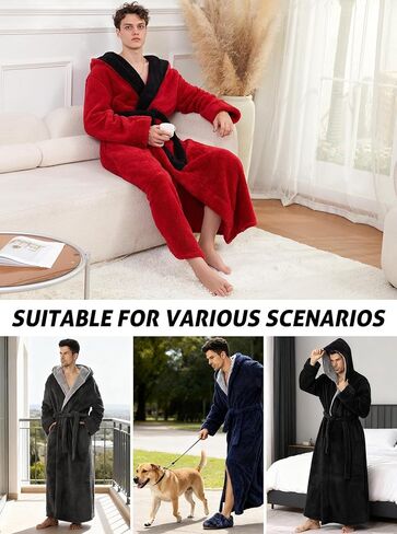 Artfasion Mens Hooded Plush Robe: Fluffy Long Spa Bathrobe Fleece Warm Shower Bath Robes House Coat for Winter Gifts in Saudi Arabia