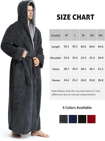 Artfasion Mens Hooded Plush Robe: Fluffy Long Spa Bathrobe Fleece Warm Shower Bath Robes House Coat for Winter Gifts in Saudi Arabia