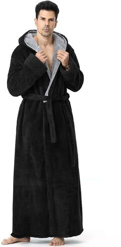 Artfasion Mens Hooded Plush Robe: Fluffy Long Spa Bathrobe Fleece Warm Shower Bath Robes House Coat for Winter Gifts in Saudi Arabia