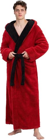 Artfasion Mens Hooded Plush Robe: Fluffy Long Spa Bathrobe Fleece Warm Shower Bath Robes House Coat for Winter Gifts in Saudi Arabia