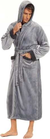 رداء بغطاء للرأس للرجال من iniber، أرواب قطيفة ناعمة خفيفة الوزن للرجال، رداء حمام رجالي طويل دافئ من الصوف مع جيوب in Kuwait