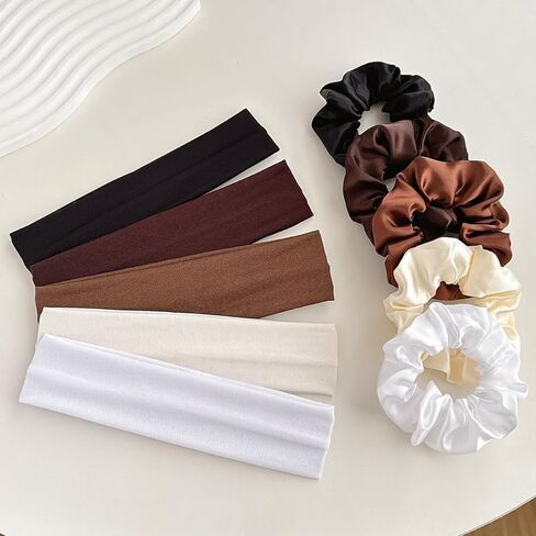 10pcs Sports Headband Wide Elastic Sweat-Absorbing Solid Color Hair Hoop & Scrunchie Set, Thanksgiving in Saudi Arabia
