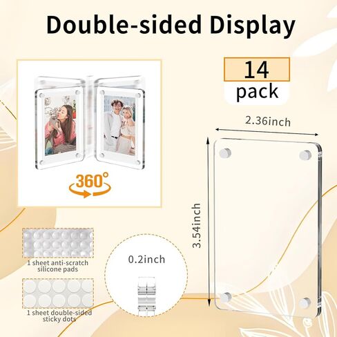 14 Pack Acrylic Magnetic Picture Frames, 2.3 * 3.5 Inch Acrylic Photo Magnets for Refrigerator, Double Sided Mini Picture Frame Magnets Clear for Fujifilm Instax Mini Instant Film in Saudi Arabia