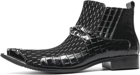 Santimon Men's Genuine Leather Dress Chelsea Ankle Boots – Metal Pointed Toe Casual Luxury Cowboy Boots with Buckle – Fashion Party Western Boots for Club, Wedding, Stage Performance in Saudi Arabia