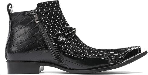 Santimon Men's Genuine Leather Dress Chelsea Ankle Boots – Metal Pointed Toe Casual Luxury Cowboy Boots with Buckle – Fashion Party Western Boots for Club, Wedding, Stage Performance in Saudi Arabia