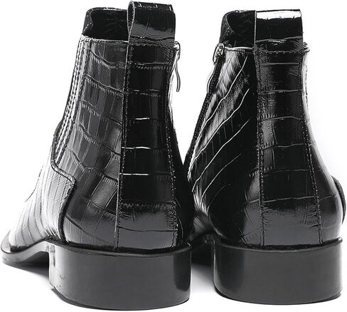 Santimon Men's Genuine Leather Dress Chelsea Ankle Boots – Metal Pointed Toe Casual Luxury Cowboy Boots with Buckle – Fashion Party Western Boots for Club, Wedding, Stage Performance in Saudi Arabia