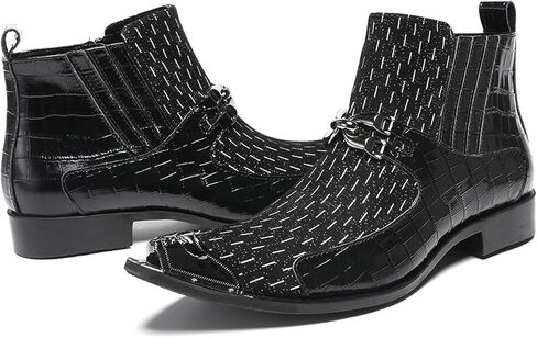Santimon Men's Genuine Leather Dress Chelsea Ankle Boots – Metal Pointed Toe Casual Luxury Cowboy Boots with Buckle – Fashion Party Western Boots for Club, Wedding, Stage Performance in Saudi Arabia
