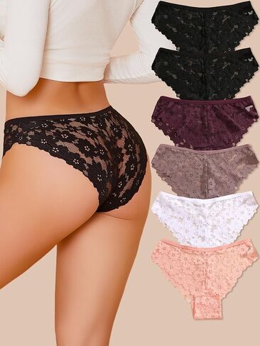 6 Pack Sexy Underwear for Women Lightweight Lace Hipster Panties Soft Cheeky Bikini in Saudi Arabia