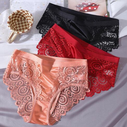 Kingfung Lace Underwear for Women Silky Smooth Hipster Cheeky Mid Waist Bikini Panties for Women Seamless Lacy Undies in Saudi Arabia
