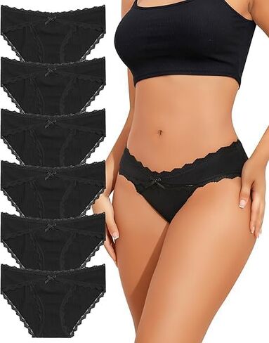 6 Pack Black Cotton Underwear for Women Cheeky Bikini Panties Stretch Ladies Panty in Saudi Arabia