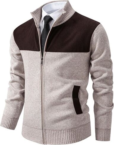 Mens Cardigan Sweater Full Zip Slim Fit Casual Sweaters for Men, Mock Neck Long Sleeve Knitted Sweater with Pockets in Saudi Arabia