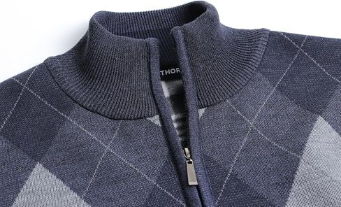 Men's Argyle Cardigan Full Zip Knitwear Fleece Lined Jumper Knit Sweater in Saudi Arabia