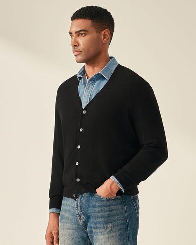 KVSS Men's Machine Washable 100% Pure Cashmere V-Neck Cardigan, Button Down Sweater for Mens | Luxury from Inner Mongolia in Saudi Arabia
