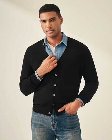 KVSS Men's Machine Washable 100% Pure Cashmere V-Neck Cardigan, Button Down Sweater for Mens | Luxury from Inner Mongolia in Saudi Arabia