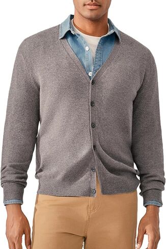 KVSS Men's Machine Washable 100% Pure Cashmere V-Neck Cardigan, Button Down Sweater for Mens | Luxury from Inner Mongolia in Saudi Arabia