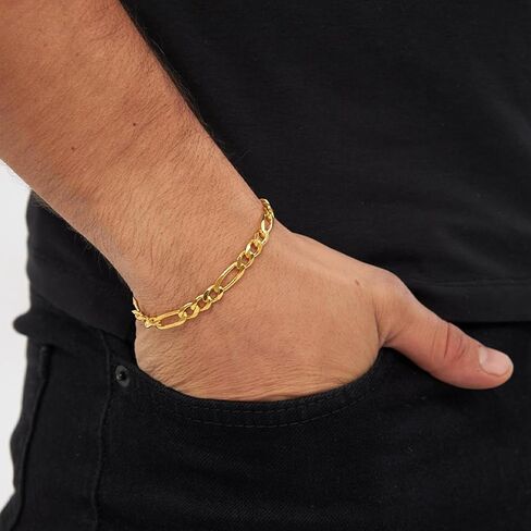 14K Gold Bracelets for Women & Men Trendy Dainty 7mm Figaro Bracelet for Men Hypoallergenic Gold Chain Bracelet for Women Jewelry Gifts in Kuwait