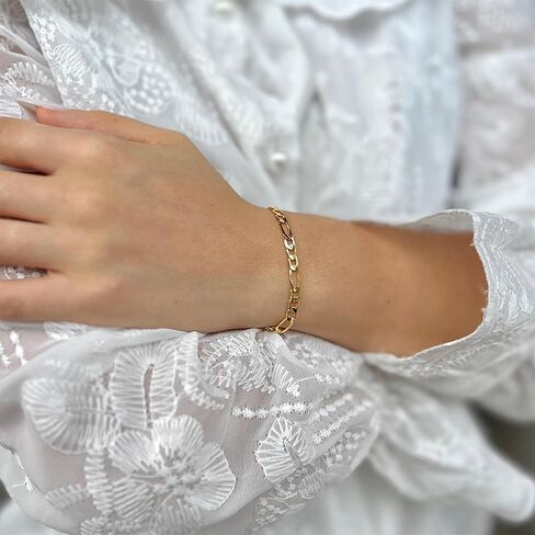 14K Gold Bracelets for Women & Men Trendy Dainty 7mm Figaro Bracelet for Men Hypoallergenic Gold Chain Bracelet for Women Jewelry Gifts in Kuwait