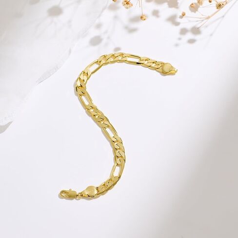 14K Gold Bracelets for Women & Men Trendy Dainty 7mm Figaro Bracelet for Men Hypoallergenic Gold Chain Bracelet for Women Jewelry Gifts in Kuwait