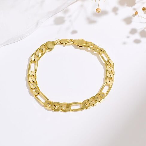 14K Gold Bracelets for Women & Men Trendy Dainty 7mm Figaro Bracelet for Men Hypoallergenic Gold Chain Bracelet for Women Jewelry Gifts in Kuwait