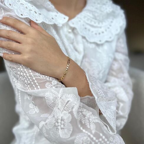 14K Gold Bracelets for Women & Men Trendy Dainty 7mm Figaro Bracelet for Men Hypoallergenic Gold Chain Bracelet for Women Jewelry Gifts in Kuwait