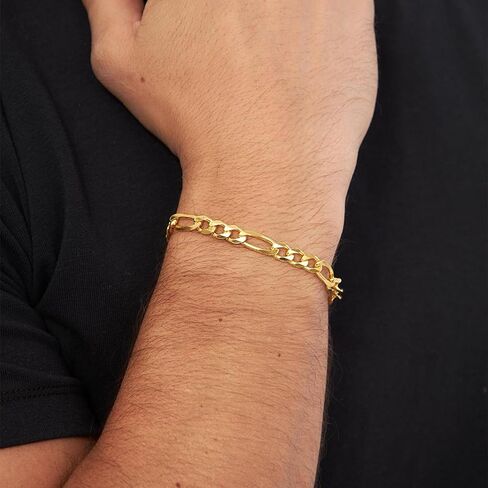 14K Gold Bracelets for Women & Men Trendy Dainty 7mm Figaro Bracelet for Men Hypoallergenic Gold Chain Bracelet for Women Jewelry Gifts in Kuwait