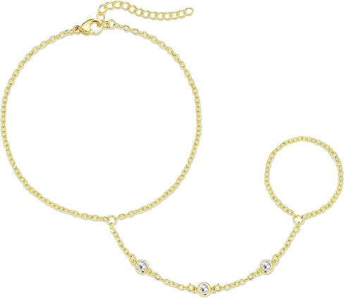 Gold Hand Chain Bracelet for Women Trendy, Dainty 14k Gold Plated Ring Bracelet Hand Chain Finger Ring Slave Cuff Bracelet Cubic Zircon Hand Jewelry for Women Accessories in Saudi Arabia