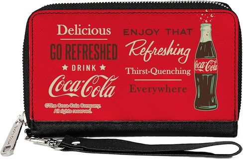 Coca-Cola Wallet, Zip Around, Coca Cola Enjoy That Everywhere Bottle Red White Brown, Vegan Leather in Saudi Arabia