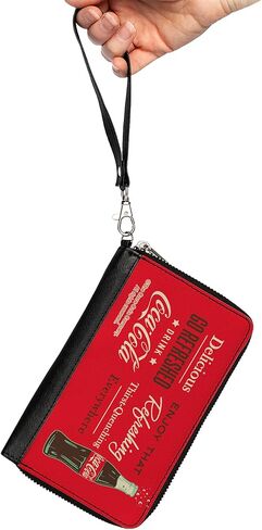 Coca-Cola Wallet, Zip Around, Coca Cola Enjoy That Everywhere Bottle Red White Brown, Vegan Leather in Saudi Arabia