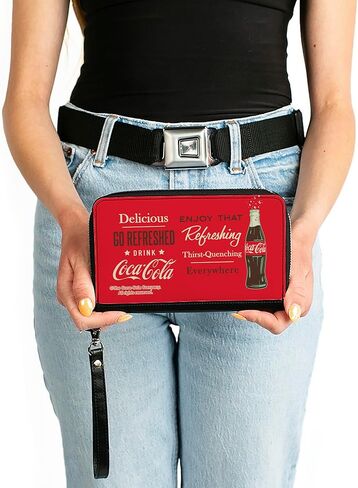 Coca-Cola Wallet, Zip Around, Coca Cola Enjoy That Everywhere Bottle Red White Brown, Vegan Leather in Saudi Arabia