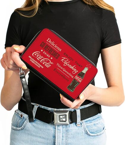 Coca-Cola Wallet, Zip Around, Coca Cola Enjoy That Everywhere Bottle Red White Brown, Vegan Leather in Saudi Arabia