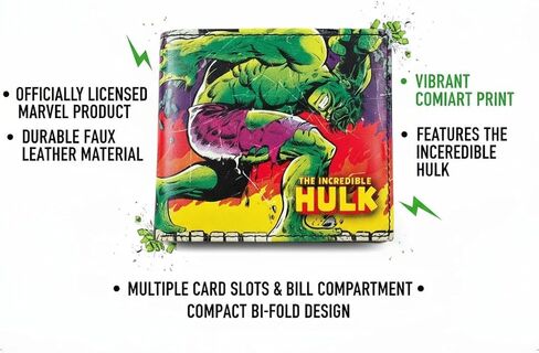Mar-vel PU Hulk Wallet | Slim Bi-Fold Foldable Purse-Card Holder Large Space & Zipper Coin Pocket ID Slot for Men & Women | Compact Travel Accessory- Gift for Birthday Christmas - Cute Charm Cash. in Saudi Arabia