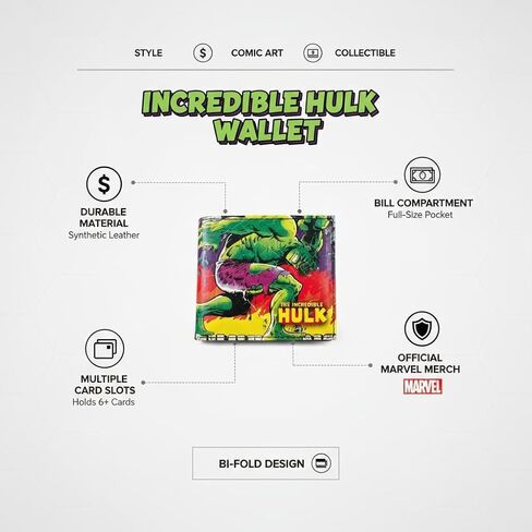 Mar-vel PU Hulk Wallet | Slim Bi-Fold Foldable Purse-Card Holder Large Space & Zipper Coin Pocket ID Slot for Men & Women | Compact Travel Accessory- Gift for Birthday Christmas - Cute Charm Cash. in Saudi Arabia