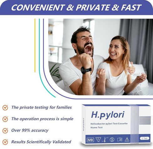 H Pylori Test Kit, Helicobacter Pylori Home Test Kit – Quick, Accurate Results in 10-15 Minutes, No Lab Visit Needed, Includes 2 Tests for Easy Monitoring - H Pylori at-Home Test Kit. in Kuwait