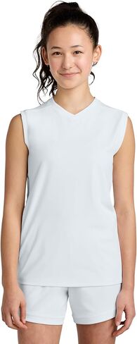 SPORT-TEK Youth Club Sleeveless V-Neck | Moisture Wicking Tank Top for Boys & Girls, Odor Resistant, Breathable Mesh in Saudi Arabia
