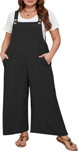 Aulooks Plus Size Women's Adjustable Straps Jumpsuits Casual Loose Wide Leg Overalls with Pockets in Saudi Arabia
