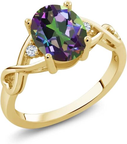 Gem Stone King 3-Stone Wedding Anniversary Promise Ring for Women | 18K Yellow Gold Plated Silver | Gemstone Birthstone and White Topaz | Oval 9X7MM | Round 1.8MM Accents | Available In Size 5-9 in Saudi Arabia