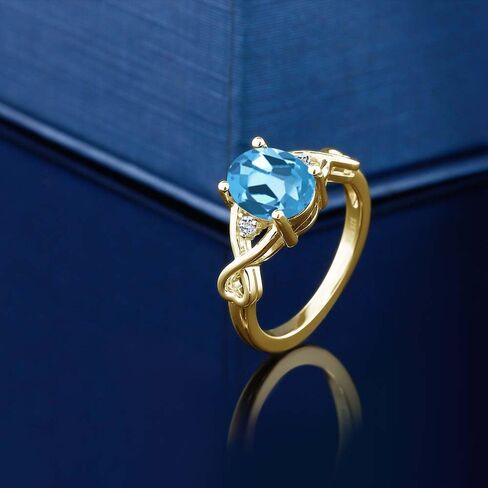 Gem Stone King 3-Stone Wedding Anniversary Promise Ring for Women | 18K Yellow Gold Plated Silver | Gemstone Birthstone and White Topaz | Oval 9X7MM | Round 1.8MM Accents | Available In Size 5-9 in Saudi Arabia