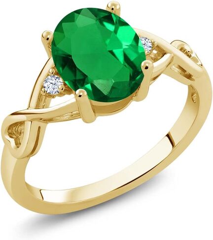 Gem Stone King 3-Stone Wedding Anniversary Promise Ring for Women | 18K Yellow Gold Plated Silver | Gemstone Birthstone and White Topaz | Oval 9X7MM | Round 1.8MM Accents | Available In Size 5-9 in Saudi Arabia