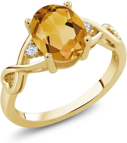 Gem Stone King 3-Stone Wedding Anniversary Promise Ring for Women | 18K Yellow Gold Plated Silver | Gemstone Birthstone and White Topaz | Oval 9X7MM | Round 1.8MM Accents | Available In Size 5-9 in Saudi Arabia