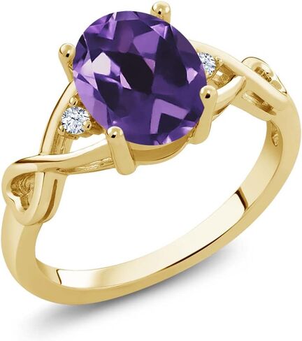 Gem Stone King 3-Stone Wedding Anniversary Promise Ring for Women | 18K Yellow Gold Plated Silver | Gemstone Birthstone and White Topaz | Oval 9X7MM | Round 1.8MM Accents | Available In Size 5-9 in Saudi Arabia