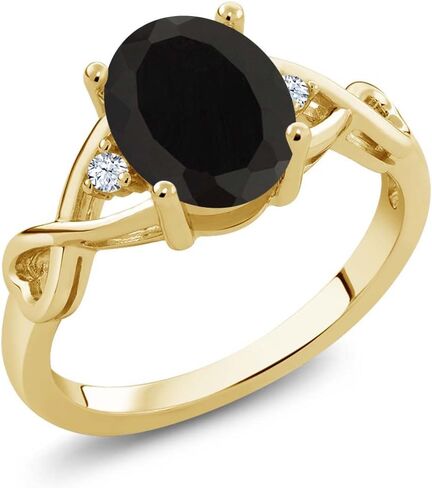 Gem Stone King 3-Stone Wedding Anniversary Promise Ring for Women | 18K Yellow Gold Plated Silver | Gemstone Birthstone and White Topaz | Oval 9X7MM | Round 1.8MM Accents | Available In Size 5-9 in Saudi Arabia
