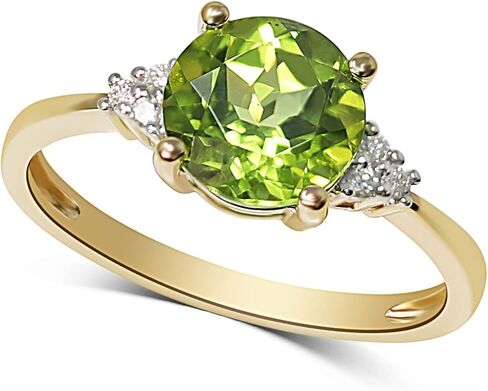 14K Yellow Gold Genuine Peridot 8mm, Diamonds Ring (August Birthstone) in Saudi Arabia