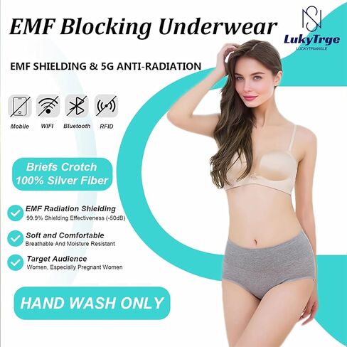 EMF Blocking Women's Underwear Mid Waisted Brief,Anti-Radiation Shield Faraday Briefs Silver Fiber Panties Stretchy in Saudi Arabia