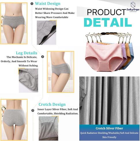 EMF Blocking Women's Underwear Mid Waisted Brief,Anti-Radiation Shield Faraday Briefs Silver Fiber Panties Stretchy in Saudi Arabia