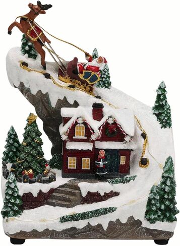 Giftgarden Christmas Village House with Santa Deer Sleigh, Musical Lighted Christmas Collectible Building Tabletop Decoration in Kuwait