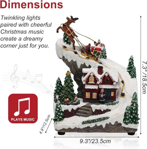 Giftgarden Christmas Village House with Santa Deer Sleigh, Musical Lighted Christmas Collectible Building Tabletop Decoration in Kuwait