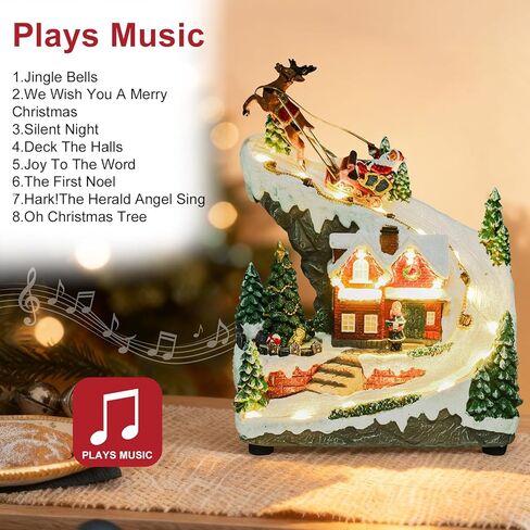 Giftgarden Christmas Village House with Santa Deer Sleigh, Musical Lighted Christmas Collectible Building Tabletop Decoration in Kuwait