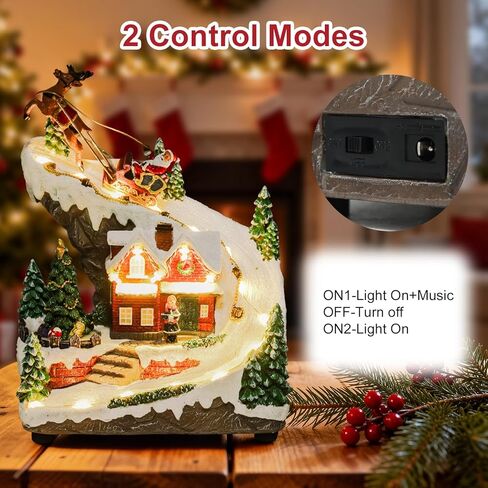 Giftgarden Christmas Village House with Santa Deer Sleigh, Musical Lighted Christmas Collectible Building Tabletop Decoration in Kuwait